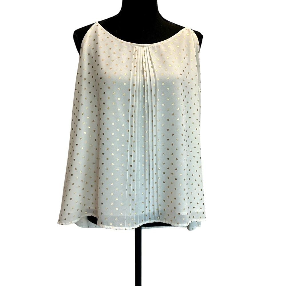 Kismet Ivory white cream metallic gold polkadot camisole tank top blouse Sz XL